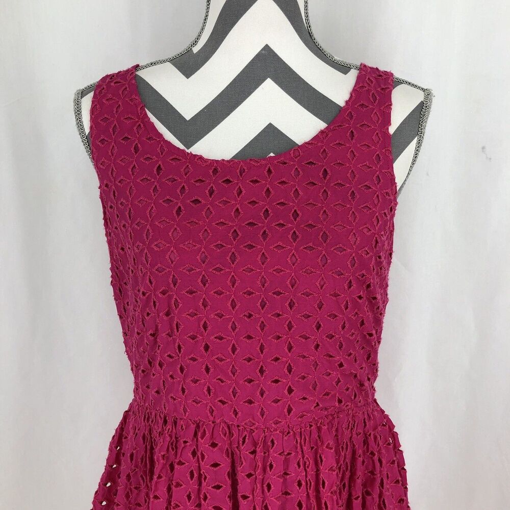Old Navy Fuchsia Pink Eyelet Lined Sleeveless Fit And Flare Dress 386306 Sz 6